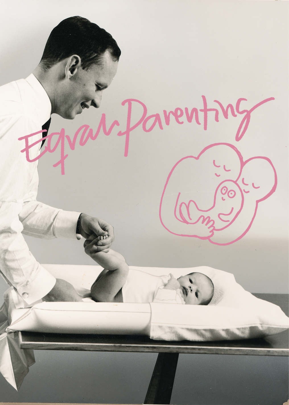 תמונה של ביורן מחתל תינוק ועל גביה כתוב בכתב יד ורוד
הורות שוויונית